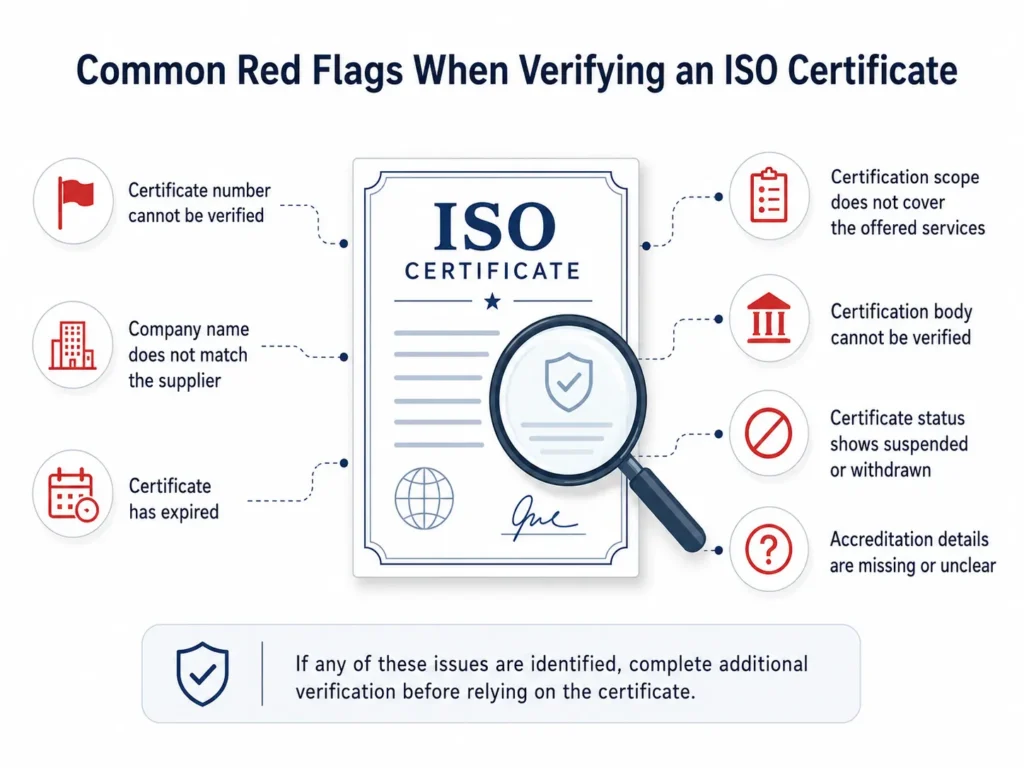ISO Certificate verification checklist showing common red flags when verifying an ISO certificate