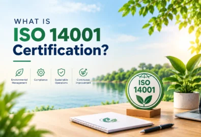What is ISO 14001 certification explained with an environmental management symbol