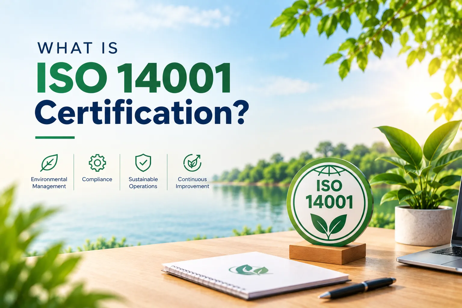 What is ISO 14001 certification explained with an environmental management symbol