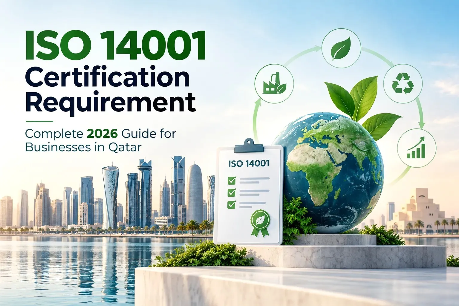 ISO 14001 Certification Requirement guide for businesses in Qatar with environmental management, compliance, and sustainability elements.